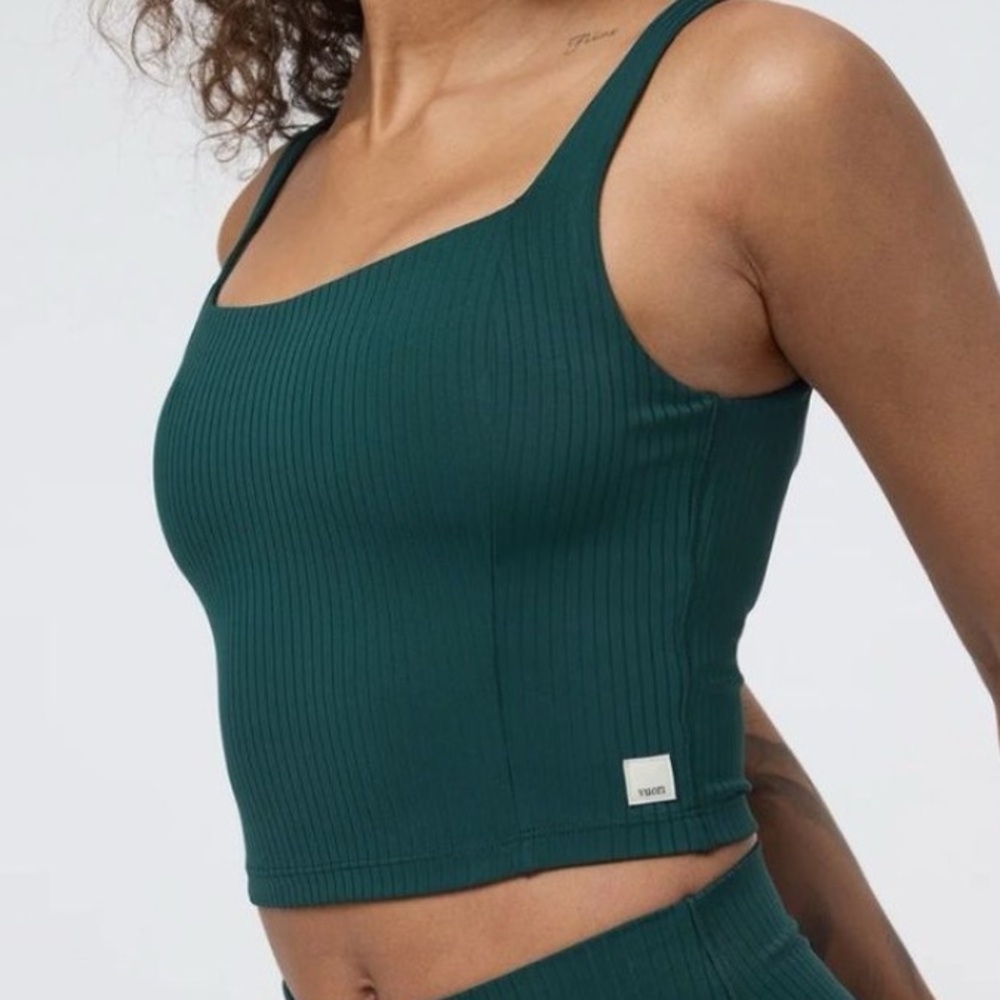 Vuori Ribbed Forest Green Tank Crop Top